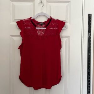 Fluttered cap sleeve red lace top
